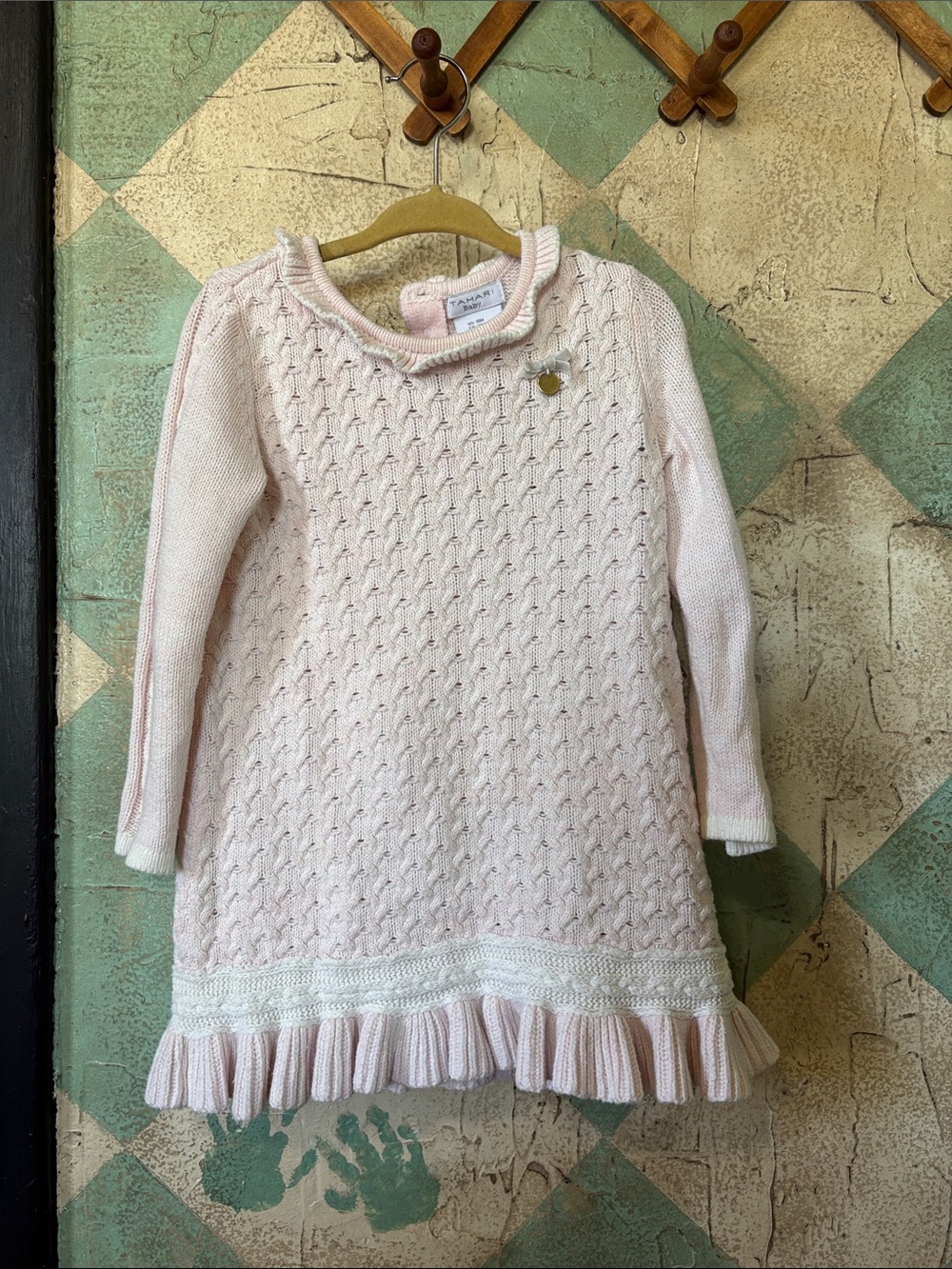 Tahari Light Pink Knit Ruffle-Hem Dress